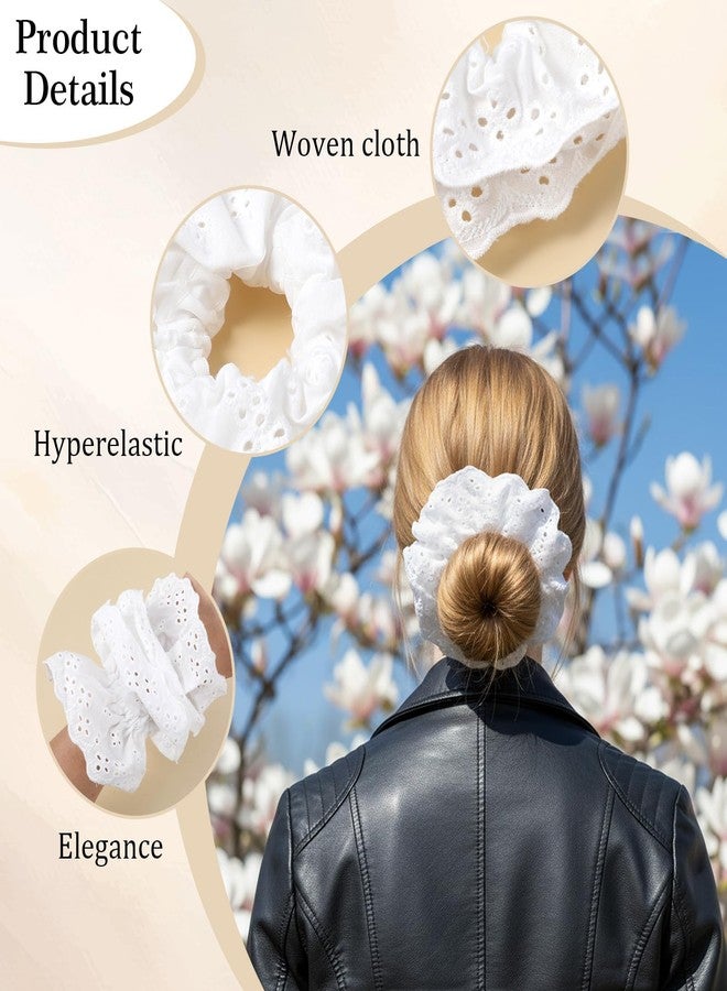 DOPENSPI 2 Pcs Oversized Scrunchies for Women, White Lace Scrunchies Large Floral Hair Ties Ropes Elastic Ponytail Holders Accessories for Women Fabric Thick Thin Curly Hair - Image 2